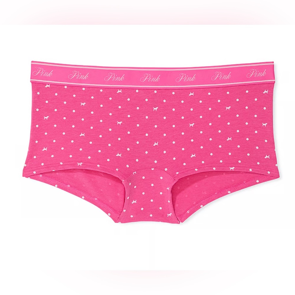 Pink Victoria Secret XXL Logo Cotton Shine Boy Short Panty Dog Print NWT